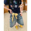 Shorts jeans vintage lavado com bordado, estilo americano moderno, para mulheres, estilo de rua de verão, casual e versátil, calça cropped solta de perna larga