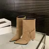 Botines de tacón alto de punta de nicho, botines de mujer, colección otoño/invierno 2026, marrones, estilo coreano, botines ajustados