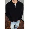Suéter com Gola Henry Estilo Old Money Masculino Primavera Outono Solto Tendência Tricô Pesado Roupa Exterior para Adolescente