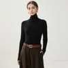 Nuevo suéter de cachemira para otoño e invierno para mujer, cachemira de cabra pura, cuello alto, corte ajustado, suéter de punto para usar como capa base