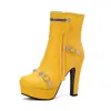 Botines Vintage talla extra Remache Botas Romanas Gruesas Comercio Exterior 4 Hebilla Nueva Cremallera Botas de Tacón Alto Mesa de Agua Blanco