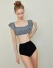 Traje de Baño para Mujer 2026 Nuevo Estilo Europeo y Americano para Chicas de Busto Pequeño con Volantes Bandeau Conservador de Dos Piezas de Cintura Alta para Mujer