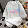 Camiseta Fresca Chic de Estilo Japonés con Estampado de Letras, Manga Corta, Diseño Único, Corte Holgado Casual, Prenda para Pareja, Moderna