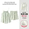 Pijama com Bojo Estilo Ins para Mulheres Verão Fino Gola Redonda Algodão Nuvem Shorts de Alça Roupa de Verão Casual Conjunto