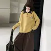 Atuendo otoñal elegante y a la moda para niñas: un suéter de punto con cuello polo combinado con pantalones de pierna ancha, un conjunto casual estilo coreano para niñas mayores, perfecto para primavera y otoño