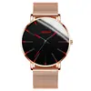 Relógio Masculino de Quartzo com Detalhe Azul Minimalista, Pulseira Ultra-Fina de Metal em Malha, Relógio de Pulso Casual para Negócios