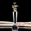 Trofeo de Nota Musical de Cristal Concurso de Canto Piano Micrófono de Metal Presentador Premio Tiktok K9 Artesanía Cristal Blanco