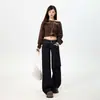 Pantalones de Mezclilla Versátiles de Pierna Recta, Ajustados, Adelgazantes, Doble Botón, Estilo Retro Americano Elástico Acampanado, Color Original, Transfronterizos 2026