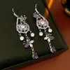 Pendientes Colgantes de Hoja de Zirconia Estilo Chino Nuevo Aguja de Plata Lujo Accesible Pendientes de Gama Alta Pendientes Estilo Palacio Retro para Mujer