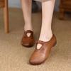 Zapatos Retro Hechos a Mano para Mamá con Suelas Planas Suaves, Nuevo Estilo Primavera/Verano 2026, Zapatos de una Sola Pieza con Punta Redonda y Boca Baja, Zapatos Versátiles de Cuero Suave para Mujer