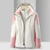 Chaqueta tres en uno a prueba de viento e impermeable con logo personalizado impreso para hombres y mujeres, con forro interior desmontable, adecuada para senderismo al aire libre y parejas
