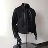 Chaqueta de Cuero con Solapa Estilo Oscuro de Diseño Único para Hombre, Moderna y Genial, Corte de Hombro Regular, Chaqueta Corta Casual Versátil
