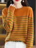 Comercio Exterior 2025 Otoño e Invierno Nuevo Estilo Suéter Holgado de Rayas en Contraste Moda Estilo Perezoso Camiseta Interior de Punto para Mujer