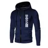 Suéter casual com capuz estampado para homens outono e inverno com forro de fleece com zíper pullover moletom com capuz em estoque