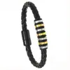 Pulseira de couro trançado retrô europeia e americana transfronteiriça, pulseira com anel de liga masculina, simples e versátil, cordão de couro bicolor preto e marrom