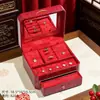 Patrón de Cocodrilo Rojo Herrajes de Tres Dorados Caja de Joyería Pulsera Anillo Pendientes Dote de Boda Estilo Chino Caja de Regalo de Almacenamiento