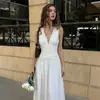 Vestido largo elegante A-line fruncido con escote en V sexy y entallado a la cintura, estilo francés, de poliéster, para mujer, comercio exterior transfronterizo europeo y americano