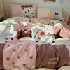 Ins caricatura lindo engrosado terciopelo de leche juego de cuatro piezas estilo Navidad con forro polar sábana de invierno funda de edredón estilo fresco juego de tres piezas 4