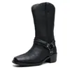 Botas de couro de salto alto casuais versáteis masculinas da Amazon, tamanho grande, da moda, simples, retrô, de cano médio para montaria