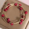 Pulsera de Cristal de Fresa Femenina Diseño de Nicho Sentido Multicapa Pulsera de Cristal Rosa Pulsera Pulsera para Flor de Durazno Venta al por Mayor Pulsera Mori Pulsera Roja en Línea