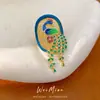 Anel Aberto Oval Peacock com Zircônia Banhado a Ouro Real 18K Anel de Dedo Indicador Vintage Novo Estilo Chinês Anel de Nicho