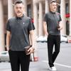 Playera de Manga Corta de Seda de Hielo para Hombre Verano Mediana Edad y Ancianos Traje Deportivo para Hombre Moda Solapa Suelta Casual Verano Delgada de Papá