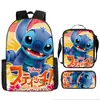 2024 Nueva Mochila Escolar de Stitch Set de Tres Piezas de Stitch Mochila con Dibujos Animados Impresos para Estudiante de Primaria Bolso de Hombro Estuche para Lápices traje