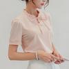Caidai Fei 2025 Primavera/Verão Novo Estilo Coreano Feminino Slim Fit Plus Size Camisa Básica Manga Curta Feminina Camisa de Chiffon Cor Sólida