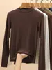 Camiseta base térmica de cuello medio alto para mujer para otoño e invierno, camiseta de manga larga, engrosada, elegante, ajustada, adelgazante y cálida
