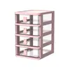 Caja de Almacenamiento de Escritorio de Dibujos Animados Transparente Rosa Cajón Pequeño Estilo Plástico Mini Caja de Almacenamiento de Conejo Organizador de Papelería para Escritorio