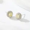 Exquisitos Pendientes Redondos de Corte Rosa de Alta Gama con Circonita Microincrustada de Aleación de Cobre y Agujas de Plata S925, Accesorios para Orejas Versátiles y Brillantes