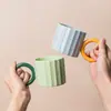 Taza de Cerámica Simple para Café con Leche Estilo Nórdico Rayas Verticales Círculos Asa Taza de Agua Color Personalizable