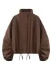 Fábrica de Origen Transfronteriza Estilo Simple Europeo y Americano Nylon Cuello Alto Plisado Un Botón Dobladillo con Cordón Chaqueta Corta Abrigo