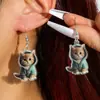 Accesorios Estilo Europeo y Americano Pendientes de Animales Gatito Acrílico Gato Paraguas Rosa Artístico Pendientes Planos 2D
