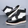 Populares Zapatos de Bota Alta Brogue Tallados con Bloques de Color Transfronterizos para Hombre, Zapatos de Cuero de Bota Alta Estilo Británico Business Casual -25716