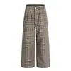 Pantalones casuales de cuadros plisados estilo retro americano de dinero viejo para hombres y mujeres, holgados y relajados, con un ambiente perezoso, pantalones de moda