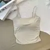 Camisola de seda helada para chica atractiva, color liso, espalda hermosa, todo en uno, se puede usar como prenda exterior o interior, sujetador sin tirantes con copas para mujer