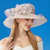 Chapéu de Sol Europeu e Americano Feminino de Organza Cor Sólida Flor Grande Chapéu de Sol Elegante Dama Britânica Chapéu de Sol Elegante