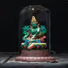 Adornos thangka pintados a mano de Xizang, Tara Verde, decoración para sala de estar y oficina, soporte de exhibición de vidrio de cristal thangka pintado a mano