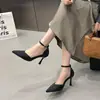 Moda de Tacones Altos 2026 Verano Nuevo Estilo Hada Coreana Gamuza Punta Fina Hebilla Tacón Delgado Sandalias para Mujer