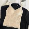 Camisola de Encaje Estilo Francés de Puro Deseo con Almohadillas de Sujetador Integradas, Chaleco Adelgazante Estilo Ropa Interior con Escote en V y Copas Fijas, Adecuado para Usar como Prenda Exterior
