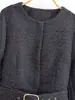 Roupas Femininas Estilo Europeu e Americano, Blazer Acinturado, Blazer de Tweed Preto e Branco, Blusa de Manga Longa, Novo Estilo de Roupa Feminina
