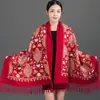 Xale Bordado Exquisito Nepalês Bordado Vermelho de Casamento Imitação de Caxemira Lenço Estilo Étnico Chinês Uso Duplo para Mulheres