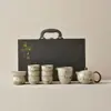 Novo Conjunto de Chá Kung Fu Estilo Chinês Forno Ru para Uso Doméstico, Conjunto Completo com Bule, Xícaras de Chá, Gaiwan, Bandeja de Chá, Luxo Leve, Presente de Alto Padrão