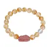 Pulseira Pixiu de Cristal Morango Doce Tichia Foto Real Feminina Nicho Temperamento Céu Salpicante Rico Citrino Natural Pulseira