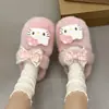Las pantuflas de la Princesa Hello Kitty son antideslizantes, de felpa y gruesas, adecuadas para otoño e invierno, elegantes y bonitas, 2026 pantuflas peludas lindas