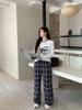 Calça Casual com Estampa Estilo Preguiçoso Americano Outono Tamanho Plus Size Menina Cheinha Cintura Alta Solta Perna Larga Reta Calça 63525