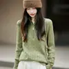 Suéter feminino retrô de tricô com tranças, grosso, com meio zíper, 100% algodão, com gola alta, perfeito para o outono e inverno de 2026, oferecendo um visual estiloso e quente