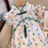 Vestido Cheongsam para niñas, nuevo vestido de verano de estilo chino con mangas voladoras, vestido de princesa para niñas, vestido Tang, vestido antiguo, vestido de estilo antiguo.