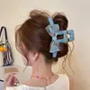 Moda Coreana Nueva Azul Denim Lazo Transparente Gris Pinza para el Pelo Pinza de Garra Pinza de Tiburón Accesorio para el Cabello para Verano